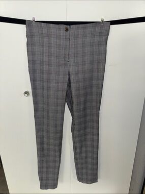 Tailored Gray Plaid Straight-Leg Pants